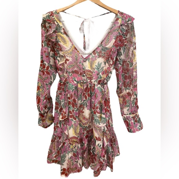 TopShop Ruffle Floral Mini Dress Lightweight Crepe Chiffon Button Bodice… - Picture 4 of 7